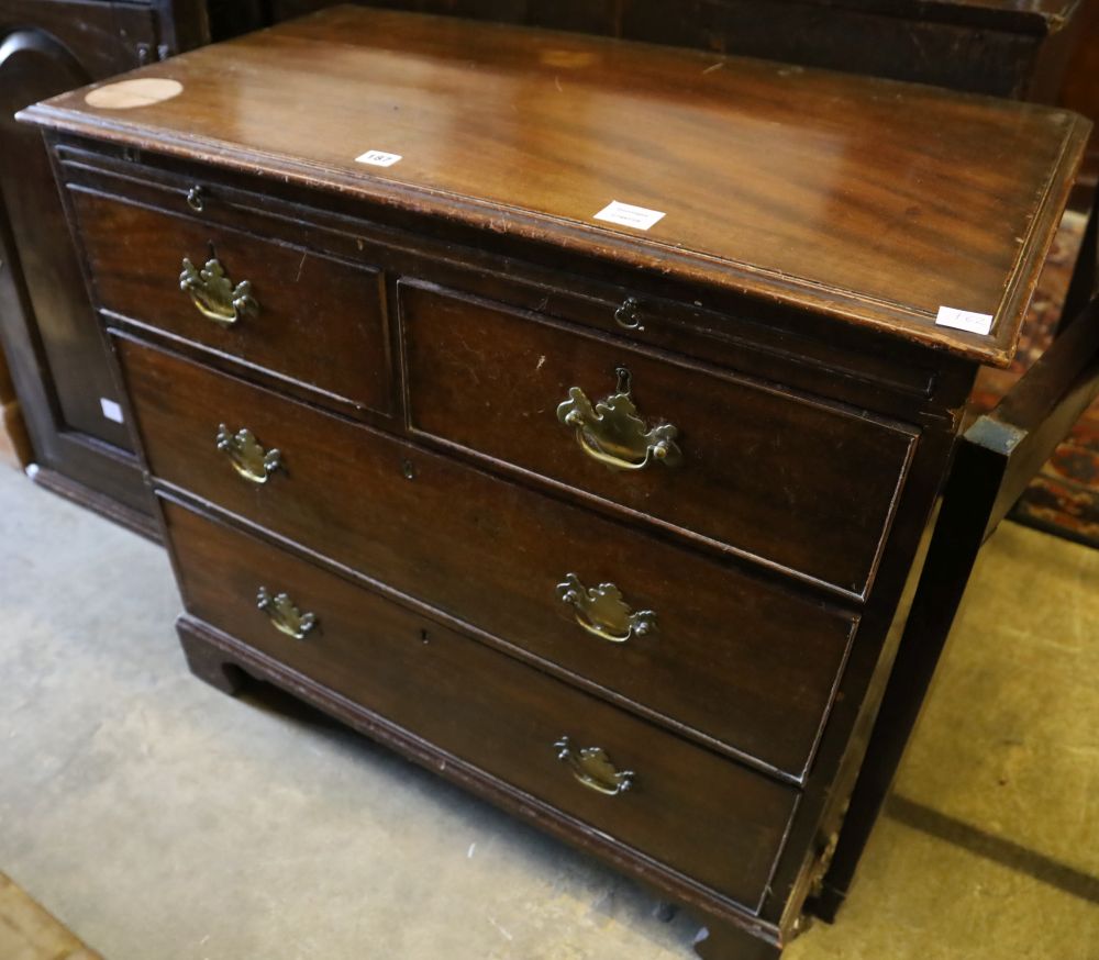 A George III mahogany chest of drawers, with brushing slide, width 90cm depth 49cm height 84cm